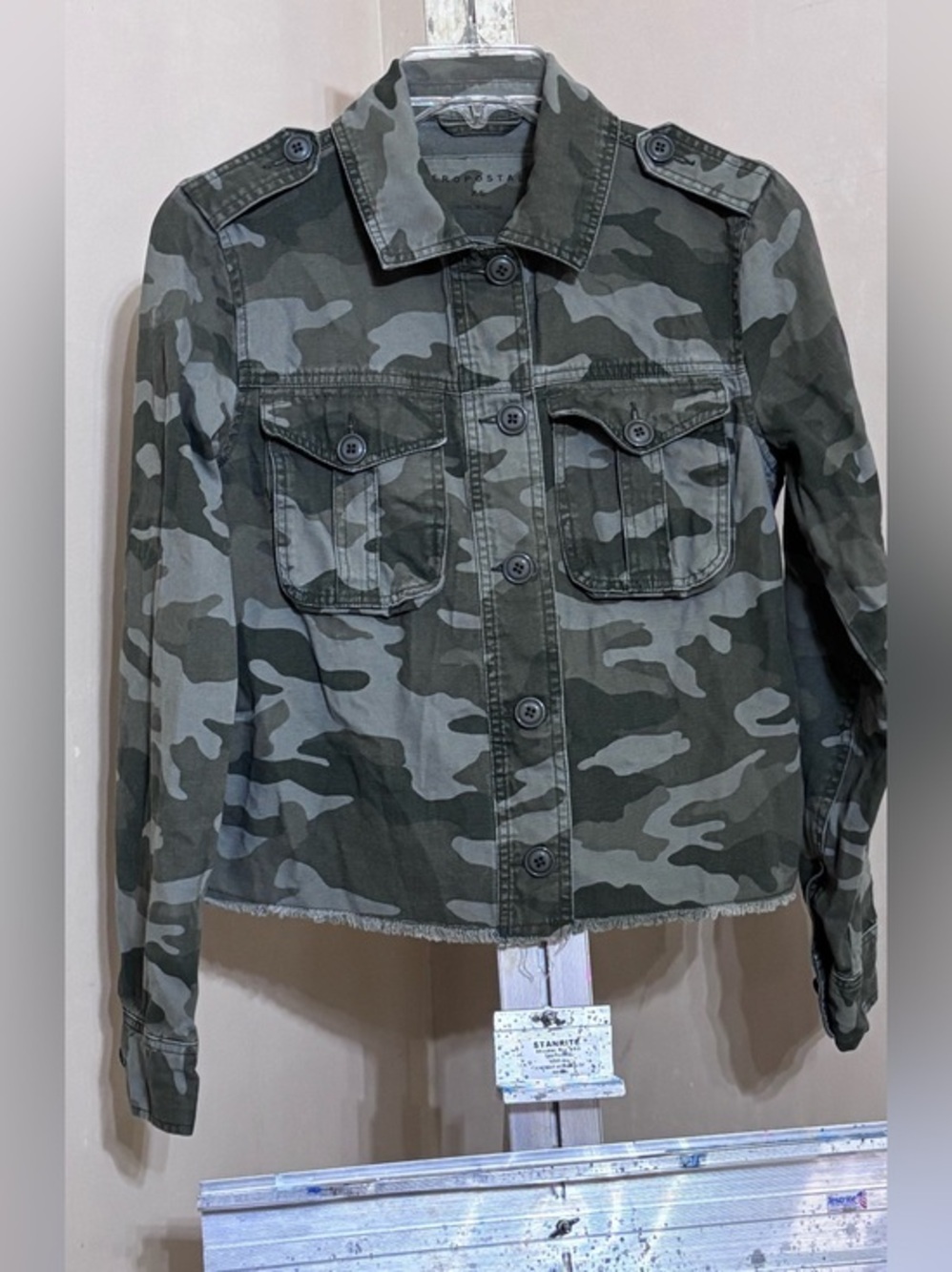 Aeropostale Woodland Camo Cropped Trucker Jacket Sz XS